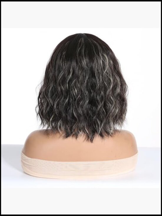 Glueless Short Wavy Curly Bob Real Human Hair Wig Middle Part Daily Use main image 6